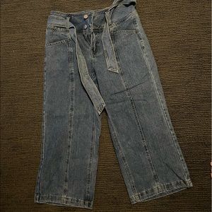 Super cropped, refuge jean palazzo pants with tie
